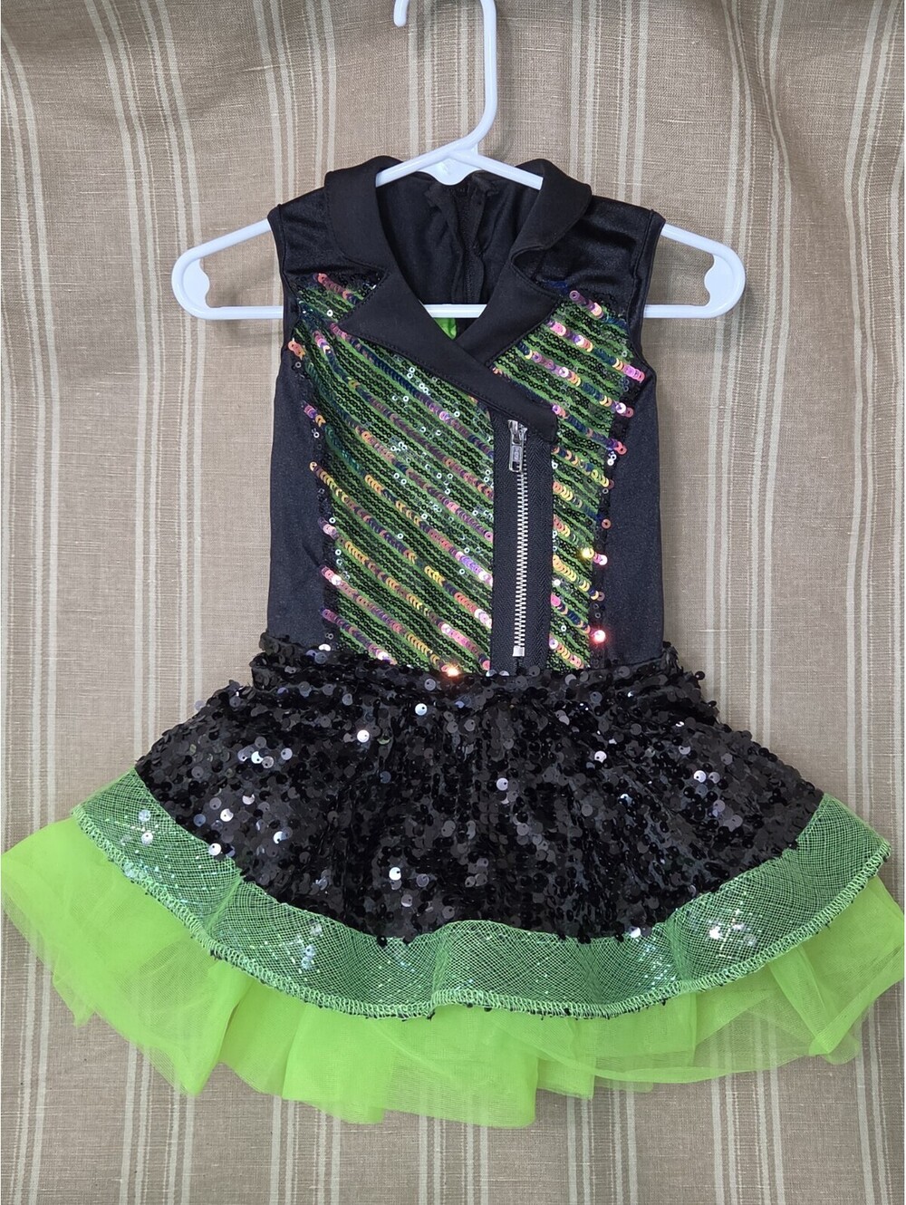 Weissman Dance Costume XSC Black & Green Sequins One Piece